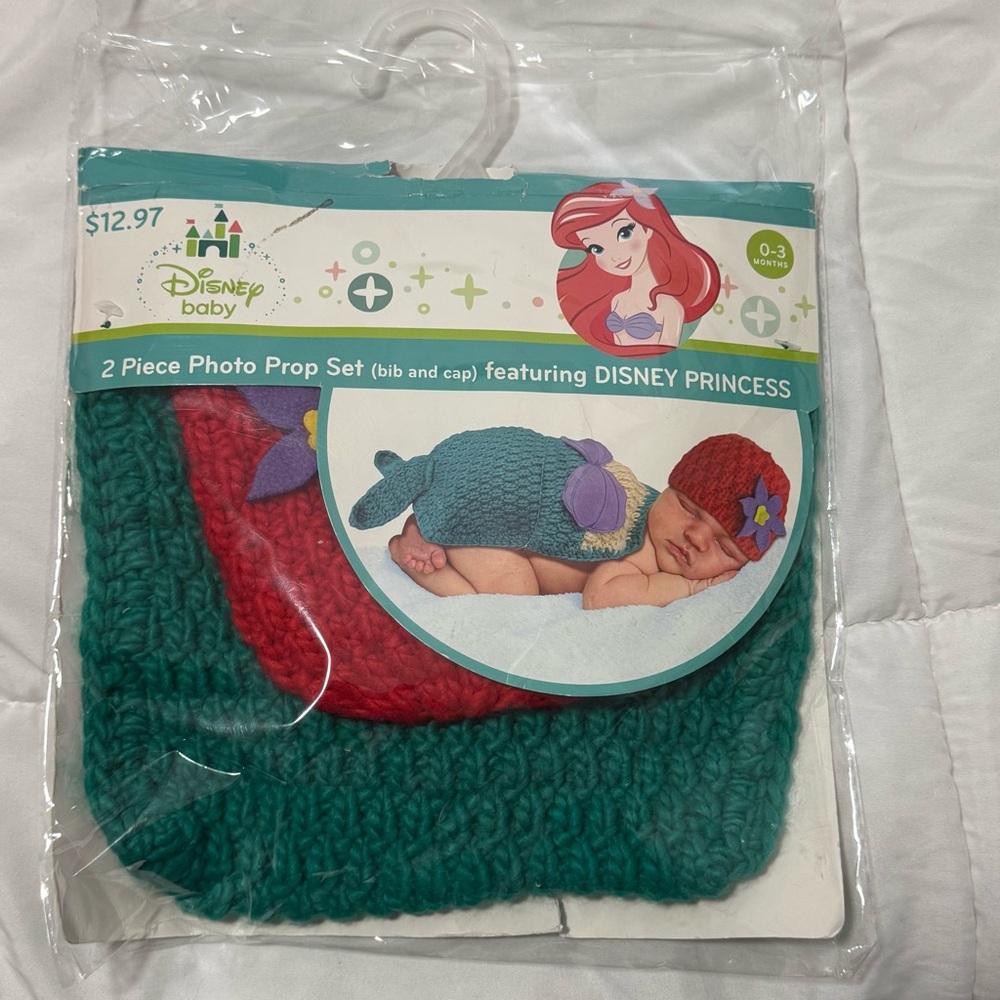 Disney Baby Princess Bib and Cap Set - Red and Teal